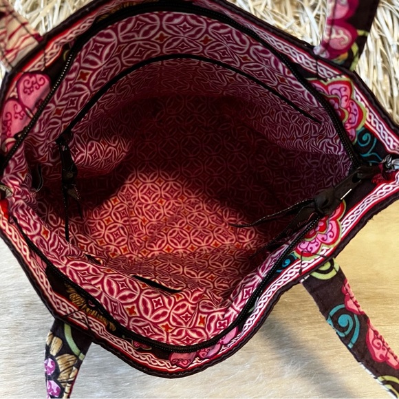 VERA BRADLEY Mod Pink 2007 Morgan Shoulder Bag 2 Handle Brown Pink Floral 70s - Picture 10 of 13
